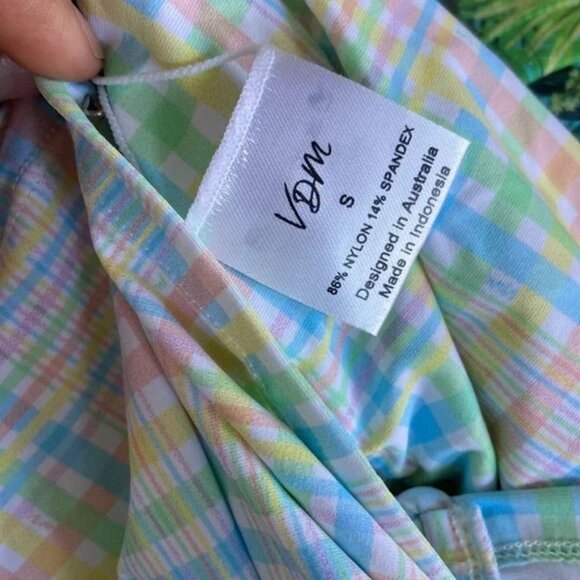 NEW VDM x Revolve Natalie Ruched Sienna Pastel Plaid Cover Up Skirt Size S - Picture 4 of 5